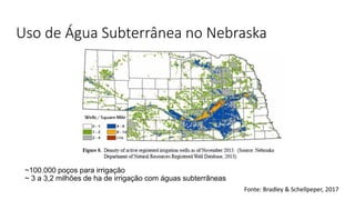 Uso de Água Subterrânea no Nebraska
~100.000 poços para irrigação
~ 3 a 3,2 milhões de ha de irrigação com águas subterrâneas
Fonte: Bradley & Schellpeper, 2017
 