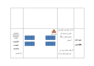 ‫الثا‬ ‫خطوة‬‫لثة‬
(01)‫دقائق‬
1.‫أتمر‬‫املعلمة‬‫إىل‬‫الطلبة‬‫على‬
‫اجللوس‬‫يف‬‫كل‬‫جمموعة‬
‫اجملموعة‬‫تتكون‬‫من‬6
‫أشخاص‬
4.‫من‬ ‫ئيسة‬‫ر‬ ‫املعلمة‬ ‫تطلب‬
‫أمام‬ ‫إىل‬ ‫ا‬‫و‬‫أتت‬ ‫اجملموعة‬ ‫كل‬
‫املعلم‬ ‫املكتب‬
Teknologi
Maklumat &
Komunikasi
(TMK)
‫لوجيا‬‫و‬‫التكن‬
‫املعلومات‬
:‫االتصالية‬‫و‬
-‫املهجوغ‬ ‫قة‬‫ر‬‫و‬
 
