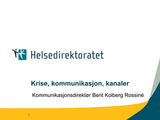 Krise, kommunikasjon, kanaler Kommunikasjonsdirektør Berit Kolberg Rossiné |  