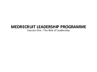 MEDRECRUIT LEADERSHIP PROGRAMME
Session One : The Role of Leadership
Title
 