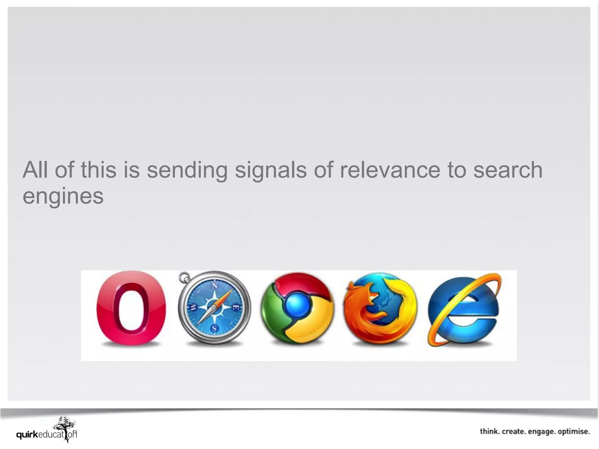 All of this is sending signals of relevance to search
engines
 