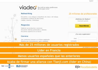 Líder en Francia Menos usuarios españoles que las anteriores Más de 25 millones de usuarios registrados Acaba de firmar una alianza con Tianji.com (líder en China) 