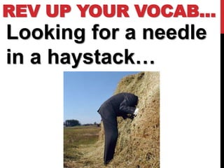 REV UP YOUR VOCAB…
Looking for a needle
in a haystack…
 