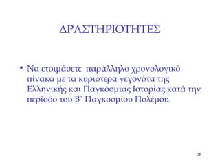 ΔΡΑΣΤΗΡΙΟΤΗΤΕΣ <ul><li>Να ετοιμάσετε  παράλληλο χρονολογικό πίνακα με τα κυριότερα γεγονότα της  Ελληνικής και Παγκόσμιας ...