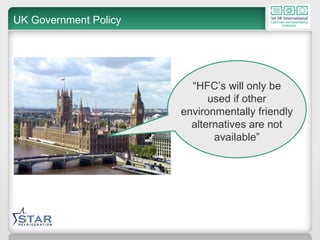 UK Government Policy “ HFC’s will only be used if other environmentally friendly alternatives are not available” 