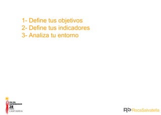 1- Define tus objetivos 2- Define tus indicadores 3- Analiza tu entorno 