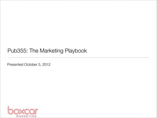 Pub355: The Marketing Playbook

Presented October 5, 2012
 