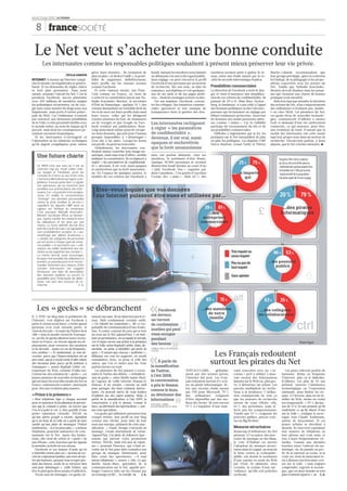 jeudi 3 juin 2010 LE FIGARO
A
8 franceSOCIÉTÉ
CÉCILIA GABIZON
INTERNET À mesure qu’Internet vampi-
rise le monde, les inquiétudes se généra-
lisent. Et les demandes de règles claires
se font plus pressantes. Sans pour
autant, entamer l’attrait du Net. C’est le
paradoxe Facebook, succès planétaire
avec 450 millions de membres malgré
les polémiques récurrentes, ou de Goo-
gle sans cesse montré du doigt pour son
hégémonie, mais porte d’entrée princi-
pale du Web. Car l’utilisateur n’entend
pas renoncer aux immenses possibilités
de la Toile, à cette proximité inédite avec
le monde entier, au nom de risques qu’il
perçoit, mais dont les conséquences pa-
raissent rarement dramatiques.
Si les internautes n’envisagent ni
l’abstention ni les solutions techniques
qu’ils jugent compliquées pour mieux
£
++
================================================
////////////////////////////////////////////////////////////////////////////////////////////////////////////////////
::
///////////////////////////////////////
:::::::::::
//////////////////////////////
:::::::::::::::::::::::::::
...........
;;;;;
ctrl
t
cmmdd
79 %
20 %
77979797 %
0 %%%%%%%%%%%%%%%
79 %20 %
1%
*******
$$$$$$$$$$$$
75%25%
61%39%
53%46%
1%
cc
35%63%
2%
aaaaaalt85% 15%
Trèsinquietou
assezinquiet
Peuoupasdu
toutinquiet
Sansopinion
EnquêteTNSSofresréalisée
du26au30avril2010selonla
méthodedesquotasauprèsd'un
échantillonde1200personnes
représentatifdelapopulation
françaiseâgéede15ansetplus.
PhotoFigaro
...les pouvoirs
publics
...n'importe
qui
...des collègues
ou collaborateurs
...des membres
de votre
famille
...des
entreprises
commerciales
...des pirates
informatiques%%%%%%%%%%%%%%%%%
ùùùùùùùùù
6161%%399%%
...%%%%%%%%%%%ntrepriseen es
mmercialcom les
Êtes-vous inquiet que vos données
sur Internet puissent être vues et utilisées par...
P
gérer leurs données… Ils réclament de
plus en plus « le droit à l’oubli », la possi-
bilité de supprimer, définitivement,
leurs profils sur les réseaux sociaux
comme Facebook.
Et cette clameur monte, aux États-
Unis comme en France, où vient de
s’achever la consultation lancée par Na-
thalie Kosciusko-Morizet, la secrétaire
d’État au Numérique : quelque 74 % des
votants demandent un véritable droit de
vie et de mort sur leurs profils mais aussi
leurs traces, celles qui les désignent
comme amateurs de foot, de chaussures
ou de voyages et que Google ou Face-
book vendent aux publicitaires. Beau-
coup aimeraient même pouvoir récupé-
rer leurs données, qui sont pour l’instant
presque impossibles à « déménager »
d’un site à un autre. Lorsqu’on ferme
son profil, on perd ses souvenirs.
Globalement, les internautes vou-
draient mieux contrôler leur image nu-
mérique, mais sans trop d’effort, semble
indiquer la consultation. Ils rechignent à
régler « les paramètres de confidentiali-
té », devenus, il est vrai, aussi opaques
et enchevêtrés que la forêt amazonien-
ne. En l’espace de quelques années, le
nombre de ces critères sur Facebook a
bondi, laissant les membres nonchalants
ou débutants à la merci du regard public.
Sans réglage, on peut retrouver le profil
Facebook d’une personne par un moteur
de recherche, lire son nom, sa date de
naissance, son diplôme et voir quelques-
uns de ses amis et de ses pages préfé-
rées… Seuls les messages restent cachés.
Par son ampleur, Facebook, concen-
tre les critiques. Ses tentatives commer-
ciales agressives et son manque de
transparence dans la gestion des don-
nées ont parfois alimenté, chez ses
membres, le sentiment d’être floués.
Quelque 30 000 personnes se seraient
désinscrites lundi dernier au cours d’un
« Quit Facebook Day » organisé par
deux Canadiens… Une goutte d’eau dans
l’océan des « amis ». Mais 60 % des
Le Net veut s’acheter une bonne conduite
Les internautes comme les responsables politiques souhaitent à présent mieux préserver leur vie privée.
IL A TENU un blog dans la préhistoire de
l’Internet, s’est déployé sur Facebook à
peine le réseau social lancé, a twitté quand
personne n’en avait entendu parler, et
vientdedevenir« lemaireduThéâtredela
ville » dans le monde virtuel de Foursqua-
re, un site de géolocalisation lancé récem-
ment en France, où chacun signale ses dé-
placements, pour retrouver des membres
et de devenir… maire en cas de fréquenta-
tion assidue ! « Et maintenant, je vais dé-
crocher, parce que l’hyperconnexion est un
peu vaine, que je n’ai pas envie d’aller saluer
des inconnus juste parce qu’ils pointent à
Foursquare », assure Raphaël Labbé, en-
trepreneur du Web, créateur d’ulike.net.
Comme lui, des centaines de « geeks », ces
jeunes amateurs de nouvelles technologies
quiontlancélesnouvellesmodesduNeten
France, commencent à saturer, annonçant
peut-être une évolution plus massive.
«Prime à la présence»
« Mon téléphone bipe à chaque seconde
pour m’annoncer la localisation de person-
nes que je connais à peine, ou encore que
l’on m’a poké (c’est-à-dire gratifié d’une
petite salutation virtuelle, NDLR) ou
qu’une alerte google a retenti, signalant
qu’à un bout de la toile on a parlé de moi,
tandis qu’une pluie de messages Twitter
tambourine… Je n’en peux plus », confesse
Stéphanie, pourtant animatrice de com-
munauté sur le Net. Après des hésita-
tions, elle vient de retirer le « push » de
son iPhone, cette fonction qui lui signale
la moindre activité de son réseau.
Facebook et ses masses d’amis qu’on
n’identifie même plus est « devenu un tor-
rentdeconfessionsinutiles,unesortedemé-
téo des humeurs, qui peut vous occuper pen-
dant des heures, avant de se retrouver bien
seul pour déménager », raille Fabien, qui
lève le pied après deux années d’addiction.
Noyés sous les messages, ces geeks en-
tament une mue. Ils ne désertent pas le ré-
seau. Mais condamnent certains outils.
« On ralentit les connexions », dit ce res-
ponsable de communication d’une fonda-
tion. À contre-courant de ceux qui se font
un nom sur le Net aujourd’hui, « en twit-
tant en permanence, en occupant le terrain.
Car il règne encore une prime à la présence
sur la Toile, selon Raphaël Labbé, mais, dé-
sormais, on peine à identifier qui parle de
quoi. » D’autant que chacun « pollénise »,
diffusant sur tous les supports, en moult
exemplaires, donc, sa prose et celle des
autres, que l’on re-twitte sans fin. Pour
parfois tourner en rond.
Les pionniers du Net peinent à recon-
naître le Twitter des débuts, « véritable fo-
rum de geeks », selon Maëlis Jamin-Bizet,
de l’agence de veille Internet Human to
Human. Il est ensuite « devenu un outil
pour partager des liens vraiment intéres-
sants. On pouvait suivre de vrais leaders
d’opinion sur des sujets pointus. Mais, à
partir de la massification, à l’été 2009, la
conversation a pris le dessus, comme le
buzz, au détriment des informations », esti-
me cette spécialiste.
Les geeks qui utilisaient justement leur
compte twitter, leur profil ou leur blog
comme une vitrine, pour faire de leur
nom une marque, pâtissent de cette mas-
sification. « Avant, lorsque j’envoyais un
message, j’avais énormément de retour.
Aujourd’hui, j’ai plein de followers (per-
sonnes qui suivent votre production
twitter, NDLR), mais très peu de répon-
ses », poursuit Florence, qui s’était in-
vestie sur le Net pour faire connaître son
groupe de musique. Maintenant, pour
faire venir des spectateurs, « il vaut
mieux téléphoner », assure-t-elle. Ce que
Maëlis Jamin-Bizet, spécialiste de la
communication sur le Net, appelle pro-
longer l’amorce faite sur les réseaux par
un échange en IRL… In real life ! I C. G.
Les «geeks» se débranchent
Les internautes rechignent
à régler « les paramètres
de confidentialité »,
devenus, il est vrai, aussi
opaques et enchevêtrés
que la forêt amazonienne
LE WEB n’est pas sans loi. Il est au
contraire régi par moult codes civils :
sur Google et Facebook, qu’on les
consulte en France ou aux États-Unis,
c’est la loi californienne qui règne. Le lé-
gislateur français peine donc à réguler
ces opérateurs, qui se montrent plus
sensibles aux protestations des inter-
nautes. Car « la gratuité n’est qu’appa-
rente. En réalité, le consommateur
“échange” ses données personnelles
contre le droit d’utiliser le service »,
rappellent les députés UMP dans un
rapport sur l’éthique du numérique.
C’est pourquoi Nathalie Kosciusko-
Morizet, secrétaire d’État au Numéri-
que, espère clarifier les relations entre
les utilisateurs et les sites par une
charte. Le texte définitif devrait être
prêt d’ici à la fin du mois. Les signataires
vont probablement accepter un « pa-
ramétrage par défaut protecteur »,
« clarifier les catégories de personnes
qui ont accès à chaque type de conte-
nus publiés » et permettre aux « utili-
sateurs de résilier facilement leur ad-
hésion ou de supprimer leur compte ».
La charte devrait aussi encourager,
lorsque c’est possible, les utilisateurs à
prendre un pseudonyme et le recom-
mander fortement aux mineurs. Enfin
certains internautes ont suggéré
d’instaurer une date de péremption
des données publiées ou encore la
possibilité pour l’internaute de désin-
dexer son nom des moteurs de re-
cherche. C. G.
Une future charte
membres seraient prêts à quitter le ré-
seau, selon une étude menée par la so-
ciété de sécurité informatique Sophos.
Possibilités commerciales
La direction de Facebook a senti le dan-
ger et vient d’annoncer une simplifica-
tion de ces critères de confidentialité. Ils
passent de 50 à 15. Mais Marc Zucker-
berg, le fondateur, n’a pas cédé à l’appel
des hommes politiques ou des Cnil euro-
péennes qui réclamaient un réglage par
défaut totalement protecteur, réservant
les données aux seules personnes admi-
ses comme « amies ». Car la visibilité
participe du rayonnement du site et de
ses possibilités commerciales.
Difficiles à réglementer par la loi, les
pratiques sur le Net interpellent de plus
en plus les politiques. Les députés UMP
Hervé Mariton, Lionel Tardy et Patrice
Martin-Lalande recommandent que
leur groupe privilégie, après la contestée
loi Hadopi, de la pédagogie et les propo-
sitions concertées avec les acteurs du
Net. Tandis que Nathalie Kosciusko-
Morizet devrait finaliser dans les semai-
nes qui viennent une charte de bonnes
pratiques (voir encadré).
Mais il ne faut pas attendre la salvation
des acteurs du Net, si les comportements
des utilisateurs n’évoluent pas, insiste-
t-on chez NKM. Les pionniers du Net,
ces geeks férus de nouvelles technolo-
gies, commencent d’ailleurs à saturer
(voir ci-dessous) d’une vie entièrement
connectée, ce qui annonce, peut-être,
une évolution de fond. D’autant que la
moitié des internautes ont cette année
tapé leur propre nom dans un moteur de
recherche. Découvrant parfois, à leurs
dépens, que le Net a bonne mémoire. I
«Facebook
est devenu
un torrent
de confessions
inutiles qui peut
vous occuper
pendant
des heures
»FABIEN, DÉÇU DU RÉSEAU
SOCIAL
Les Français redoutent
surtout les pirates du Net
TENTACULAIRE, globalisé,
mené par des acteurs privés,
l’Internet fait peur. Les Fran-
çais redoutent surtout d’y croi-
ser un pirate informatique. Se-
lon une récente étude menée
par TNS pour Microsoft, 79 %
des utilisateurs craignent
d’être dépouillés par des ma-
fieux du clavier. Ils sont encore
75 % à s’inquiéter d’une mau-
vaise rencontre avec un « in-
connu » prêt à utiliser à mau-
vais escient des informations
laissées sur le Web ou, plus gra-
ve, à détourner un enfant. Les
parents multiplient les invita-
tions à la prudence. L’utilisa-
tion commerciale de tout ce
que les moteurs de recherche
savent de nous effraie, elle,
65 % des personnes, mais af-
fecte peu les comportements.
Tandis que 53 % craignent les
pouvoirs publics, perçus com-
me un Big Brother.
Mesures sécuritaires
Beaucoup d’utilisateurs du Net
piratant, à l’occasion, des mor-
ceaux de musique ou des films,
le vote d’Hadopi ou encore
l’adoption de mesures sécuri-
taires dans la Loppsi, au nom de
la lutte contre la cyberpédo-
philie, ont donné le sentiment
d’une reprise en main du Web
par l’État. Et alimenté, chez
certains, la crainte d’une sur-
veillance, qu’elle soit policière
ou fiscale.
Ces peurs relèvent parfois du
fantasme. Moins on fréquente
l’Internet, plus on le diabolise,
d’ailleurs. Les plus de 65 ans
prônent souvent l’abstinence
technologique ou l’expression
minimale, pour limiter les ris-
ques. À l’inverse, plus on est fa-
milier du Web, moins on craint
ses traquenards. « 70 % des jeu-
nes de 15 à 24 ans pensent qu’ils
maîtrisent ce qu’ils disent d’eux
sur la Toile », souligne le socio-
logue Jean-Claude Kaufmann,
auteur de Sex@amour. Si ces
jeunes urbains se dévoilent à
dessein, ils réservent cependant
leur numéro de téléphone ou
leur adresse aux vrais amis, et
non à leurs fréquentations vir-
tuelles. Comme une dernière
barrière entre l’univers du nu-
mérique, où, de pseudo en pro-
fil, ils se mettent en scène, et la
vraie vie, dont ils aimeraient te-
nir à distance les êtres juste croi-
sés sur la toile, « sans toujours
comprendre, regrette le sociolo-
gue, que ces deux mondes ne sont
plus vraiment séparés ». I C. G.
«À partir de
la massification
de Twitter,
à l’été 2009,
la conversation
a pris le dessus,
comme le buzz,
au détriment des
informations
»RAPHAËL LABBÉ,
ENTREPRENEUR DU WEB
ALDOSPERBER/PICTURETANK
 