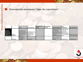Weitere Förderbereiche der Kreise Personalkosten anerkannter Träger der Jugendarbeit 