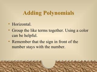 10 1 Adding Subtracting Polynomials | PPT