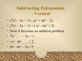 10 1 Adding Subtracting Polynomials | PPT