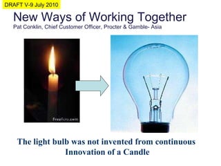 New Ways of Working Together Pat Conklin, Chief Customer Officer, Procter & Gamble- Asia The light bulb was not invented from continuous  Innovation of a Candle DRAFT V-9 July 2010 