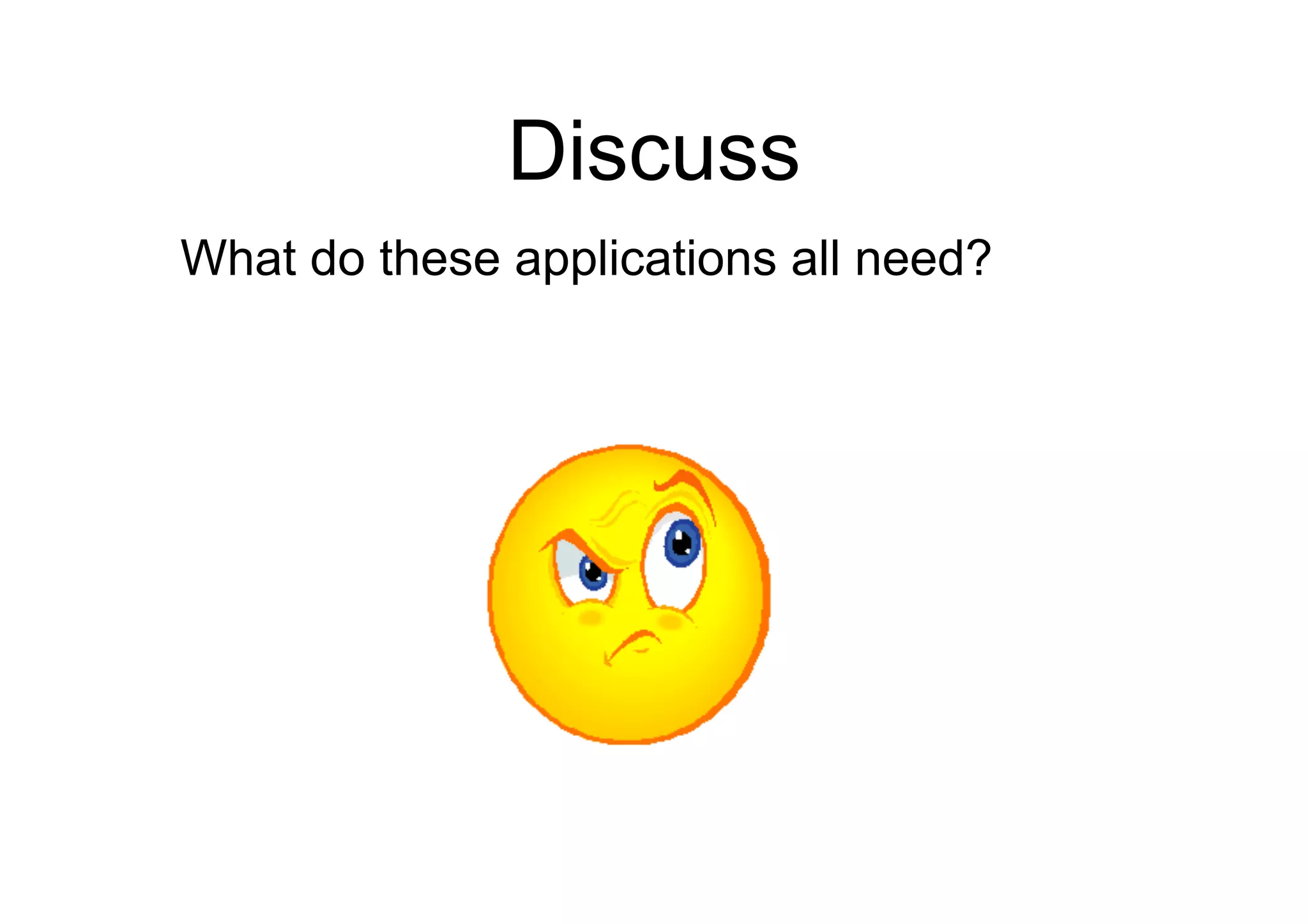 Discuss
What do these applications all need?
 