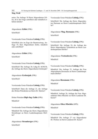 10. LTG-Sitzung am 17. Dezember 2009