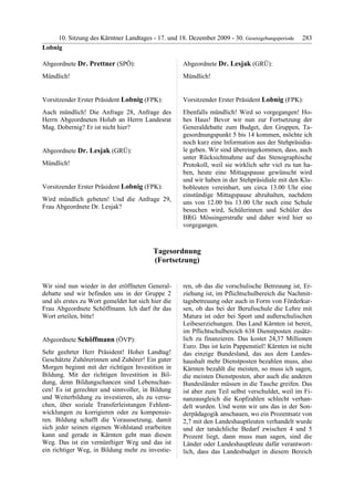 10. LTG-Sitzung am 17. Dezember 2009