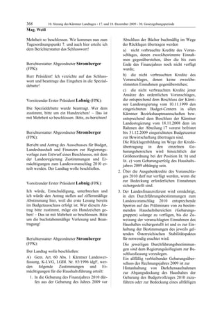 10. LTG-Sitzung am 17. Dezember 2009