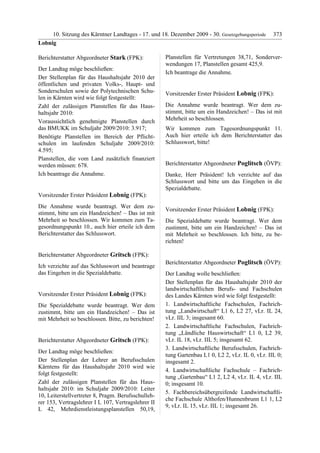 10. LTG-Sitzung am 17. Dezember 2009