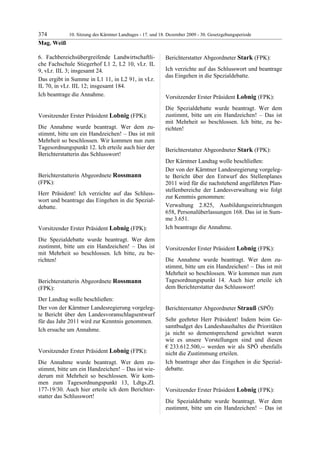 10. LTG-Sitzung am 17. Dezember 2009