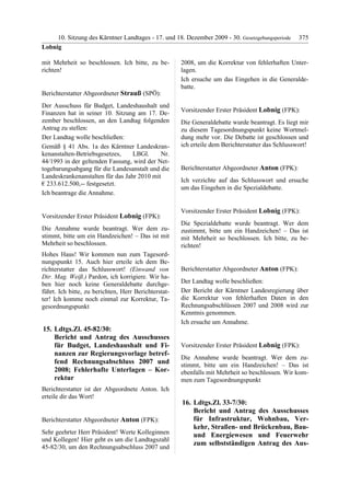 10. LTG-Sitzung am 17. Dezember 2009