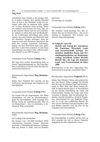 10. LTG-Sitzung am 17. Dezember 2009