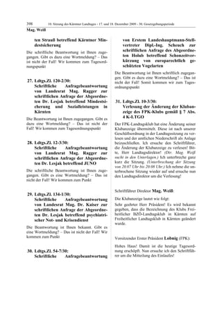 10. LTG-Sitzung am 17. Dezember 2009