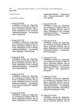 10. LTG-Sitzung am 17. Dezember 2009