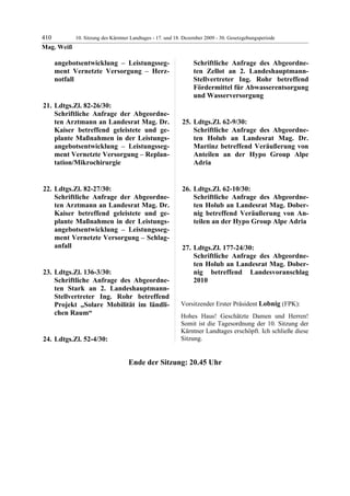 10. LTG-Sitzung am 17. Dezember 2009