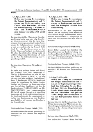 10. LTG-Sitzung am 17. Dezember 2009