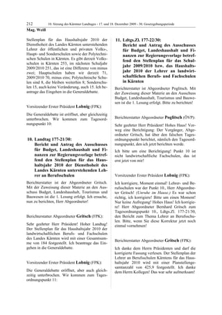 10. LTG-Sitzung am 17. Dezember 2009