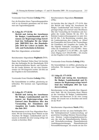 10. LTG-Sitzung am 17. Dezember 2009