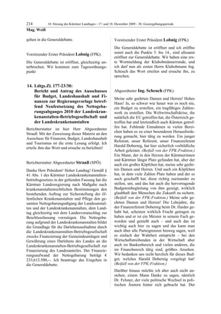 10. LTG-Sitzung am 17. Dezember 2009