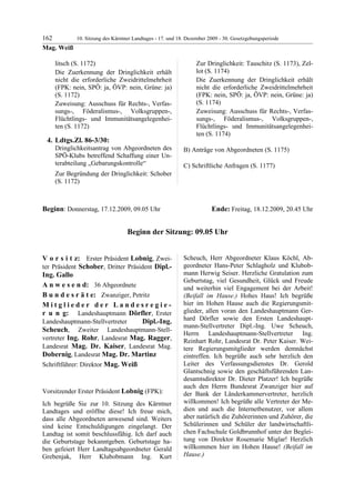 10. LTG-Sitzung am 17. Dezember 2009