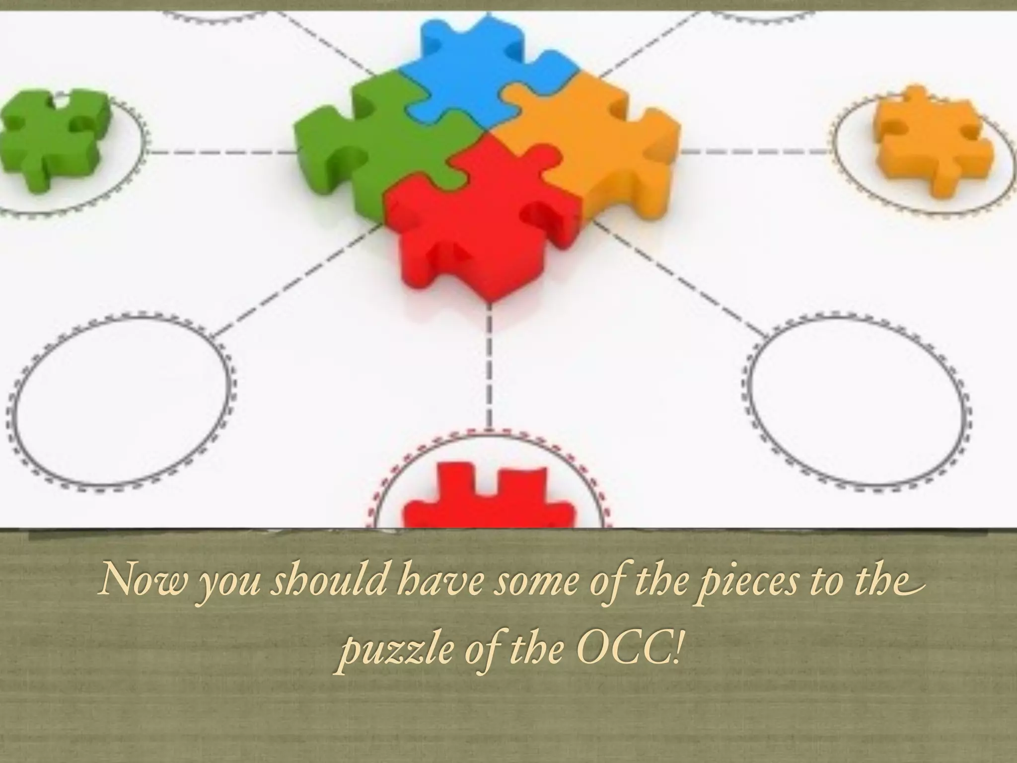Now you should have some of the pieces to the
           puzzle of the OCC!
 