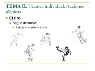 TEMA II:  Técnica individual. Acciones técnicas El tiro Según distancia: Larga – media – corta 