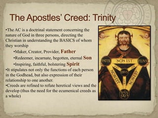 The purpose of a creed or doctrine is to summarize the meaning of the many words of Scripture and apostolic teaching. Whenever we try to explain Christianity to someone else we partake in this same summarizing action. 