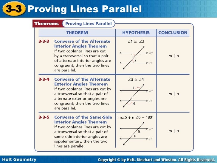 10 12 11 Holt 3 3 Proving Lines Parallel 10 12 11 Holt 3 3 Proving Lines Parallel