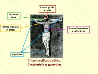 Cabeza girada
                          Y caída
      Gestos de
        dolor


Formas angulares
                                       Recreación en dolor
   En brazos
                                          Y sufrimiento




         Tres clavos
 