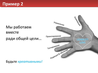Мы работаем вместе ради общей цели… Будьте  креативными! Пример 2 