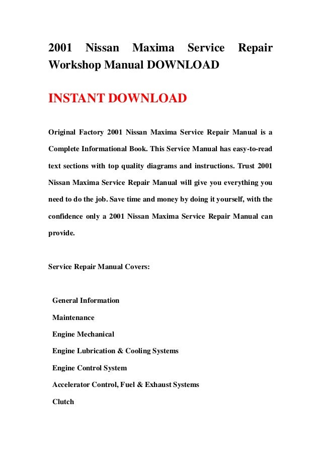 2001 nissan maxima service manual
