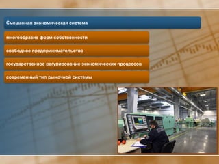 Смешанная экономическая система


многообразие форм собственности

свободное предпринимательство

государственное регулирование экономических процессов

современный тип рыночной системы
 