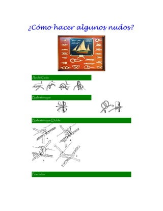 ¿Cómo hacer algunos nudos?
As de Guía
Ballestrinque
Ballestrinque Doble
Pescador
 