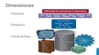 Dimensiones
Aplicación
Plataforma
Fuente de Datos
 