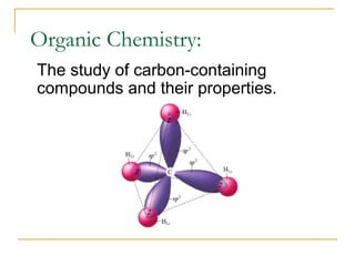 Organic Chemistry:
The study of carbon-containing
compounds and their properties.
 
