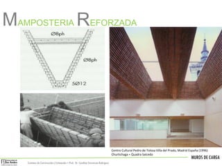 MUROS DE CARGA
Sistemas de Construccióny Estimación – Prof: Dr. Carolina StevensonRodriguez
Centro Cultural Pedro de Tolosa Villa del Prado, Madrid España (1996)
Churtichaga + Quadra Salcedo
MAMPOSTERIA REFORZADA
 