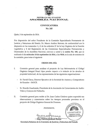 Proyecto de Ley Reformatoria al Código Penal.