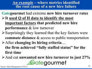 32 
An example – where metrics identified 
the root cause of a new hire failure 
Gategourmet had extreme new hire turnover...