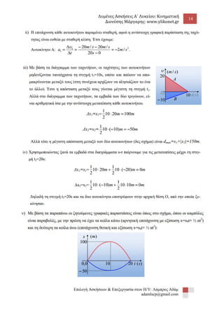 Λυμένες Ασκήσεις Α΄ Λυκείου: Κινηματική 
Διονύσης Μάργαρης: www.ylikonet.gr 
14 
Επιλογή Ασκήσεων & Επεξεργασία στον Η/Υ: Λάμπρος Αδάμ 
adamlscp@gmail.com 
 