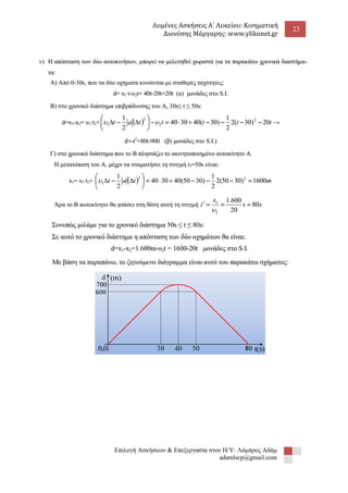 Λυμένες Ασκήσεις Α΄ Λυκείου: Κινηματική 
Διονύσης Μάργαρης: www.ylikonet.gr 
23 
Επιλογή Ασκήσεων & Επεξεργασία στον Η/Υ: Λάμπρος Αδάμ 
adamlscp@gmail.com 
 