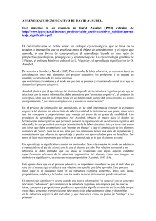 10. aprendizaje significativo de david ausubel | PDF