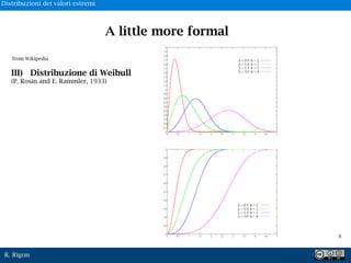 R. Rigon
from Wikipedia
III) Distribuzione di Weibull
(P. Rosin and E. Rammler, 1933)
A little more formal
!8
Distribuzioni dei valori estremi
 